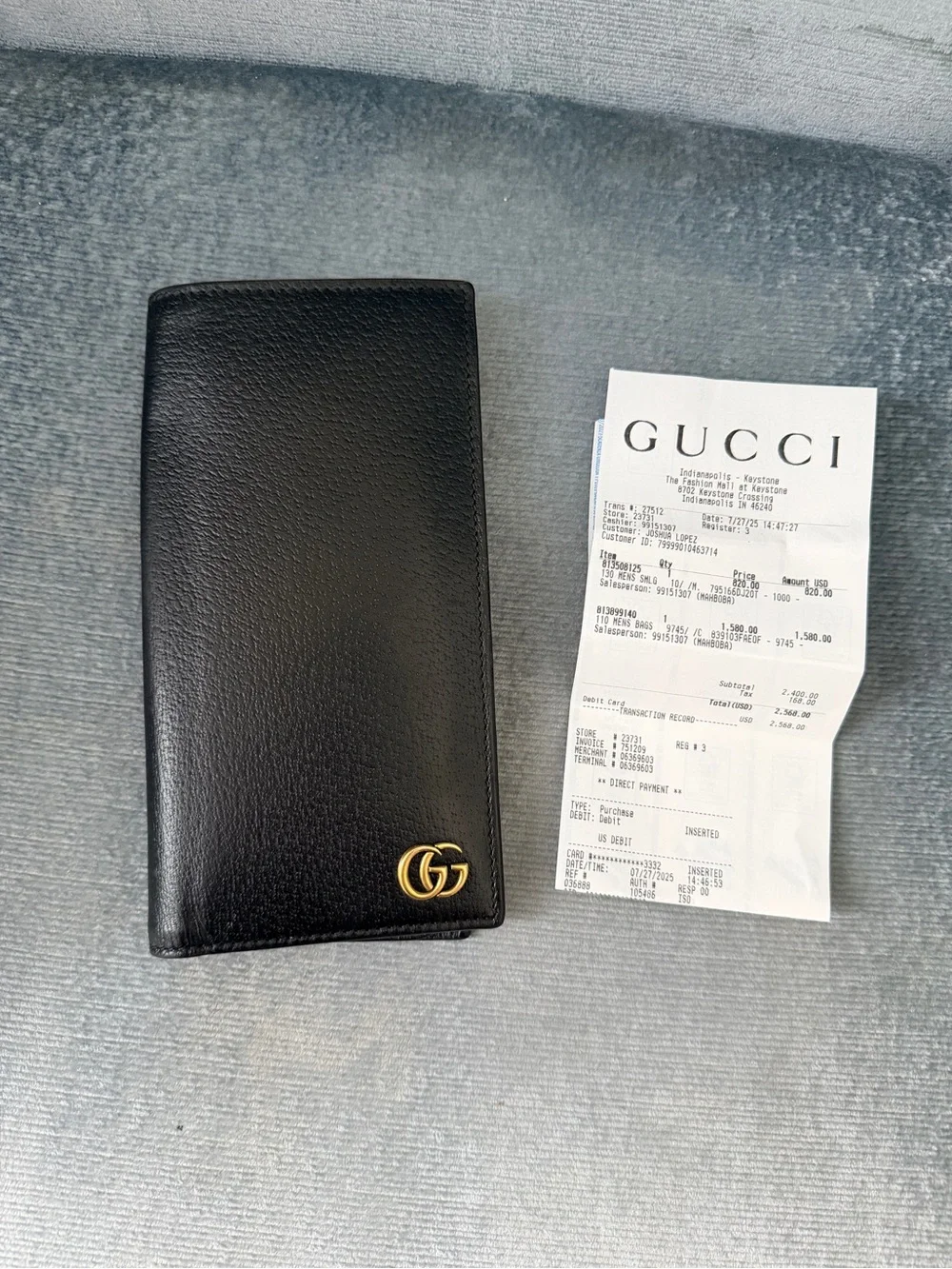 Gucci Black Leather Long Wallet with Gold GG Hardware